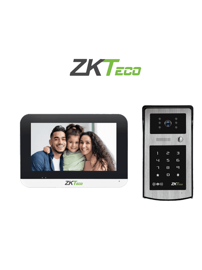 ZKTECO VK07B53LKit- Kit de Videoportero IP / Monitor Color de 7 Pulgadas / Frente de Calle IP55 / Cámara 1080P / PoE / Apertura con Tarjetas ID (125Khz) y Contraseña / Excelente Visión Nocturna - ZKTECO - Kits de Videoportero - ZVP2400001