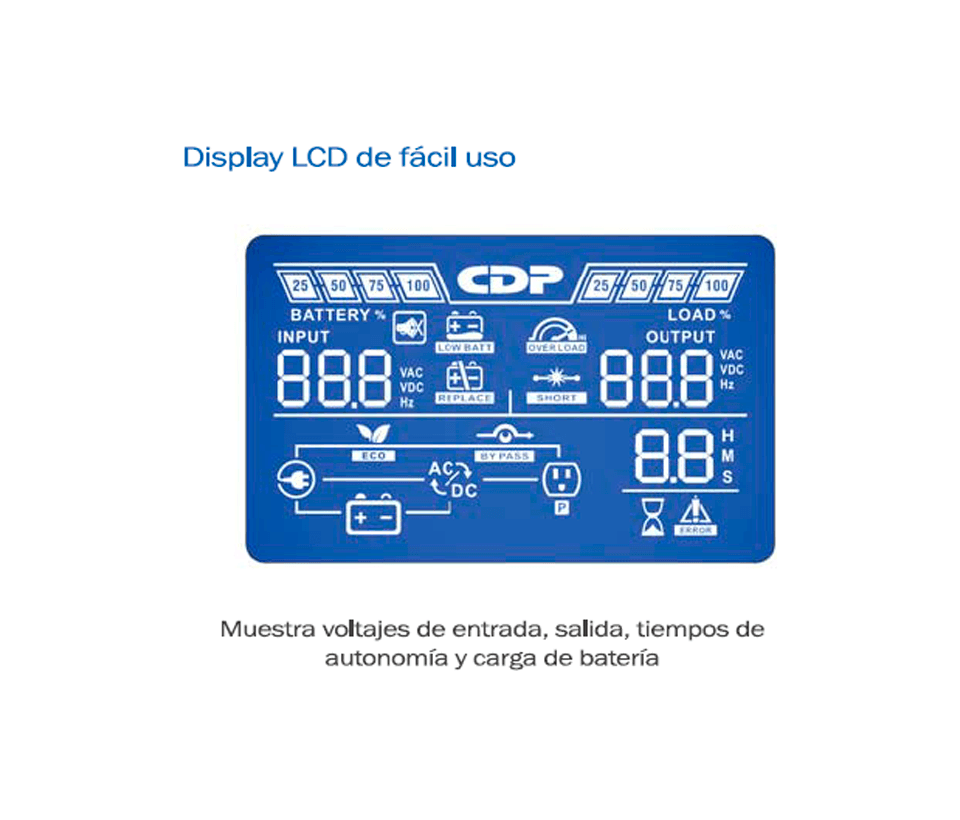 CDP UPO11-2 - UPS ONLINE de 2000VA / 1800W / 4 Terminales de salida / Baterias 12V a 9AH X 4 / Respaldo de 5min en carga completa - vista 4