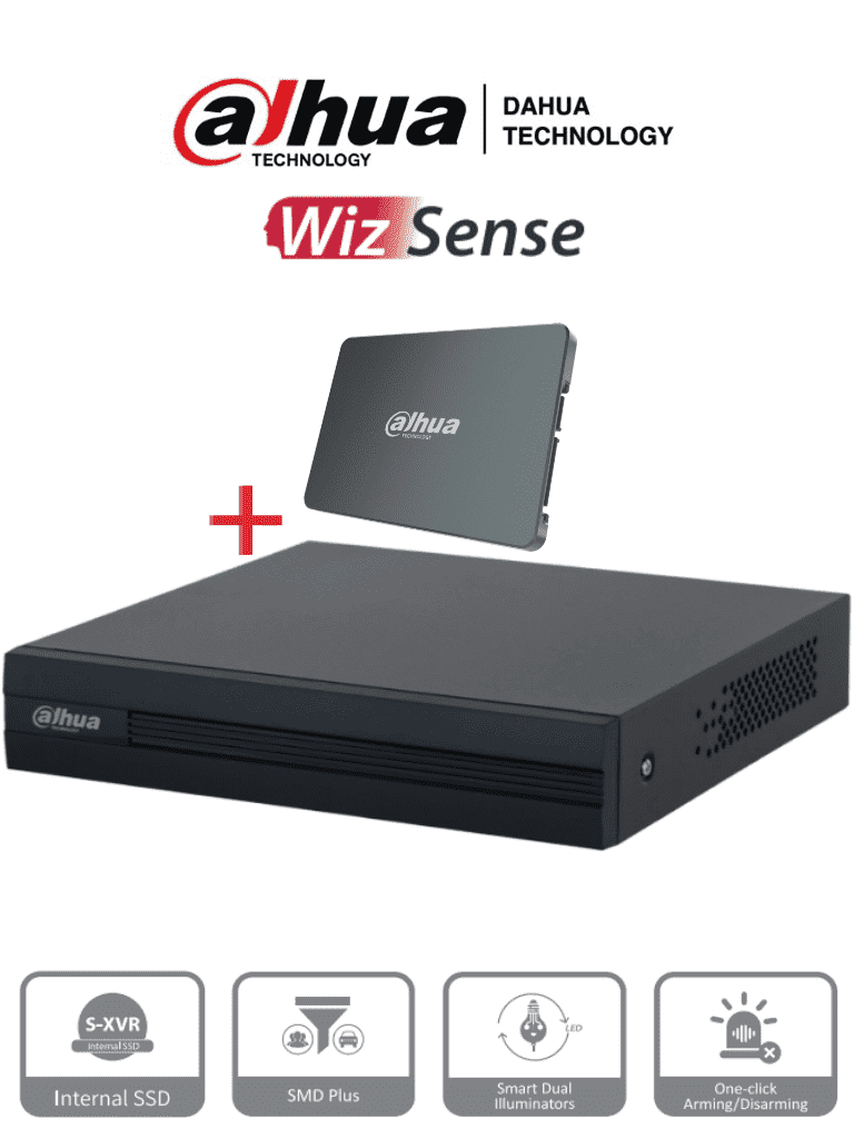 DAHUA XVR1B08-I-SSD - DVR de 8 canales 1080p Lite/ Con disco SSD de 512GB especial para Videovigilancia/ S-XVR Series/ WizSense/ H.265+/ 4 canales con SMD Plus/ Búsqueda inteligente (Humanos y vehículos) / - DAHUA - DVR's HD 8 Canales - DHT0360018