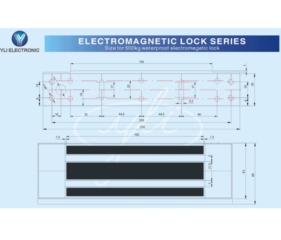 YLI YM500NW - Cerradura Magnética para exterior IP68 / Fuerza de Sujeción 500Kg /1200Lb / Voltaje Dual 12v / 24VDC / Compatible con Soporte MBK500NZLW / Puertas de madera, vidrio, metálica - vista 3
