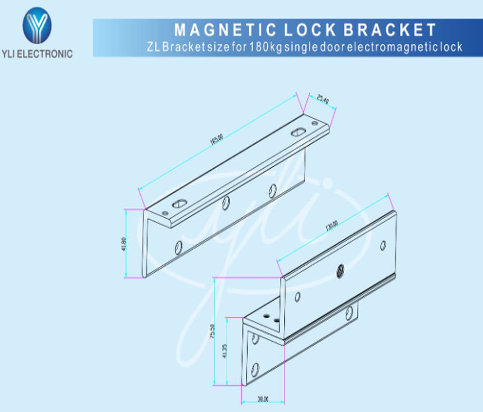 YLI MBK180NZL - Soporte de fijacion de electroiman para puerta con apertura interior de 180 Kg tipo ZL / Compatible con YM180NLED - vista 3