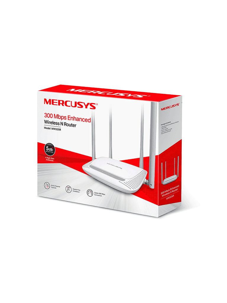MERCUSYS MW325R -  Router inalámbrico N con velocidad mejorada de 300 Mbps en la frecuencia de 2.4 GHz. Posee 1 puerto WAN y 3 puertos LAN de 10/100 Mbps, junto con 4 antenas de 5 dBi para una mayor cobertura. - vista 2