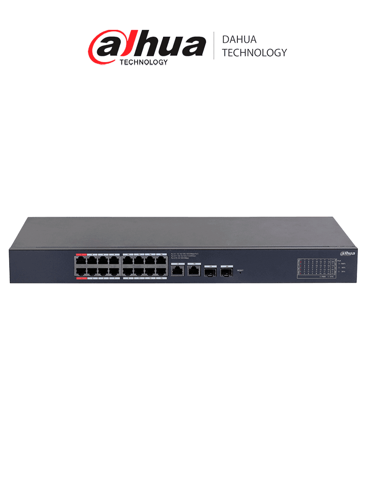 DAHUA DH-CS4220-16GT-190 Switch Poe de 16 Puertos Gigabit con PoE inteligente, puerto rojo de 90W, 190W totales, 2 puertos SFP, PoE Watchdog, switching de 40 Gbps y protección avanzada contra descargas. Plataforma DoLynk Care/ - DAHUA - Switches POE - DHT3720034