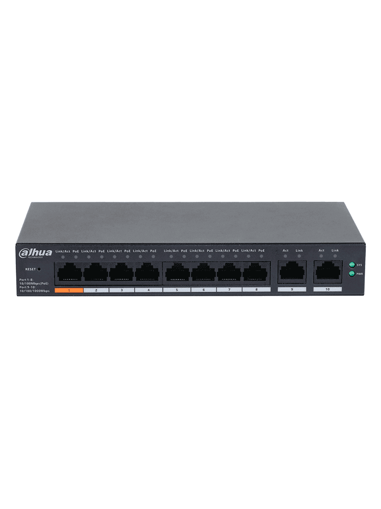 DAHUA DH-CS4010-8ET-60 Switch Poe de 8 Puertos / Poe Inteligente/ 60Watts Totales/ 2 Puertos uplink/ Switching 4.8Gbps/ Protección de Descargas/ DoLynk Care/ - vista 2