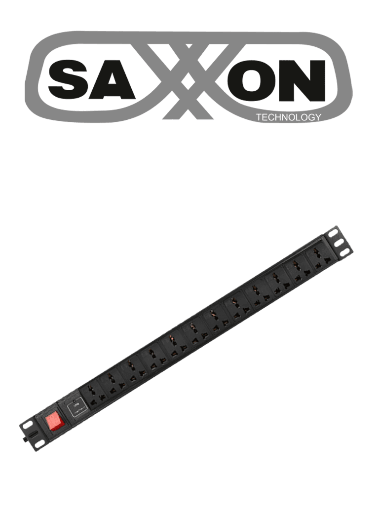 SAXXON SXPDU12P16A- Barra PDU con 12 Contactos Individuales , 16 Amp , 120V , 1UR , Protección contra rayos , Aleación de Aluminio - SAXXON - Barras Multiconectores - SXN0420022