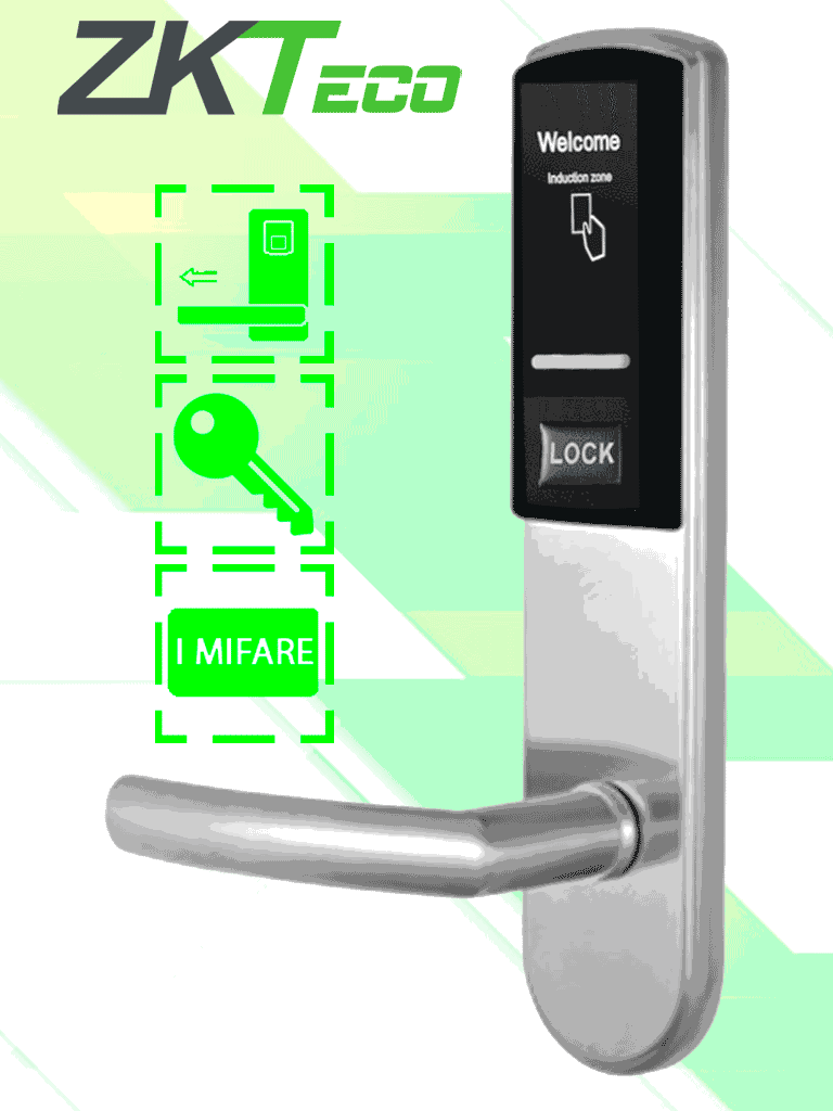 ZKTECO LH3000L - Cerradura Izquierda para Hotel con Tecnología Mifare 13.56 MHz, Compatible con Puertas de 40 a 55 mm de Grosor, 2 Pestillos de Seguridad, Fabricada en Acero Inoxidable, Capacidad de Registro de 224 Eventos - ZKTECO - Inteligente - ZTL062002
