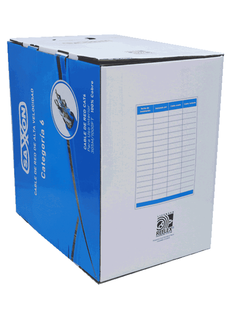 SAXXON OUTP6COP305B - Cable UTP Cat6 100% cobre, 305 metros, bobinado REELEX, color azul para interior. Certificado ISO9001, UL 444, RoHS, ANSI/TIA/EIA. Ideal para redes de datos y video. - vista 2