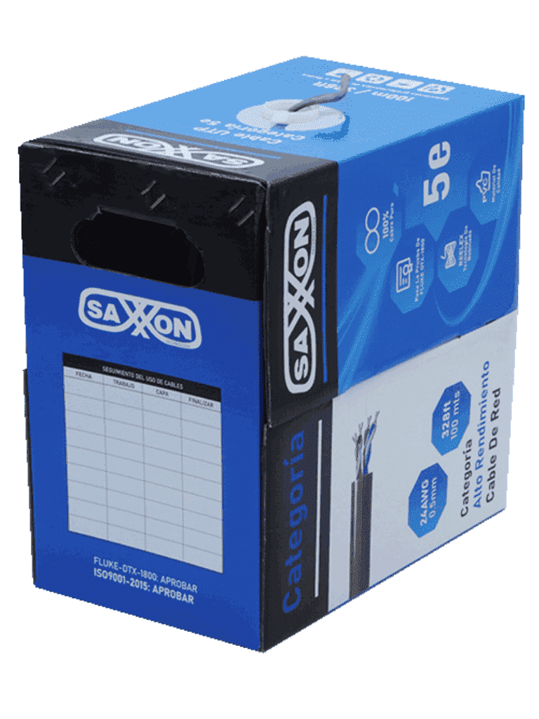 SAXXON OUTPCAT5E100M - Bobina de Cable UTP Cat5e 100% Cobre/ 100 Metros/ Color Gris/ Uso Interior/ 4 Pares/ Soporta Pruebas de Rendimiento/ Ideal para Cableado de Redes y Video/ - vista 3