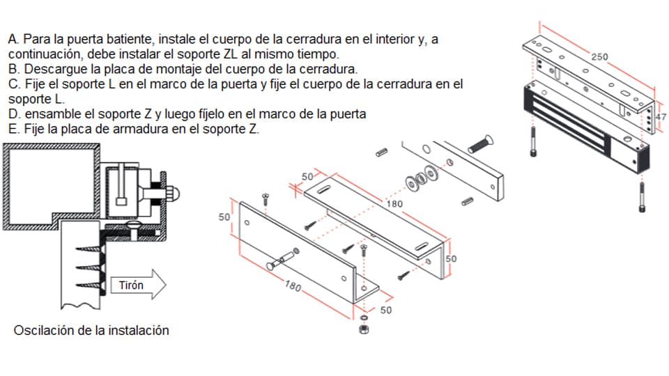 YLI MBK280ZLW - Sopote en ZL para instalacion de cerradura magnetica YM280WS para uso en exteriores - vista 2