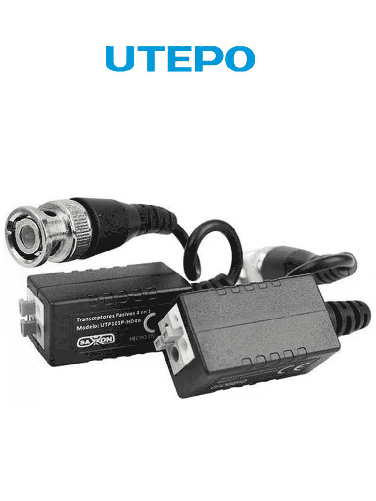 UTEPO UTP101PHD4B - Par de transceptores pasivos (Video Baluns) soporta 4MP a 200m, 1080p a 250m, 720p a 300m en CVI. Compatible con HDCVI, TVI, AHD y CVBS. Incluye 2 terminales Push para fácil conexión - UTEPO - Transceptores - TVT445035