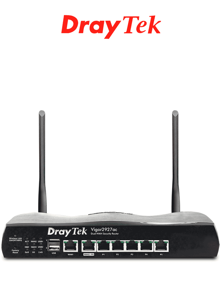 DRAYTEK VIGOR2927AC- Ruteador Inalámbrico Multi WAN con 1 puerto WAN GE RJ45, 1 puerto intercambiable LAN & WAN, 5 puertos LAN GE, 50 VPN, 2 puertos USB y WiFi AC hasta 1733 Mbps - DRAYTEK - Ruteadores / Firewalls / Balanceadores de carga - DRY1790002