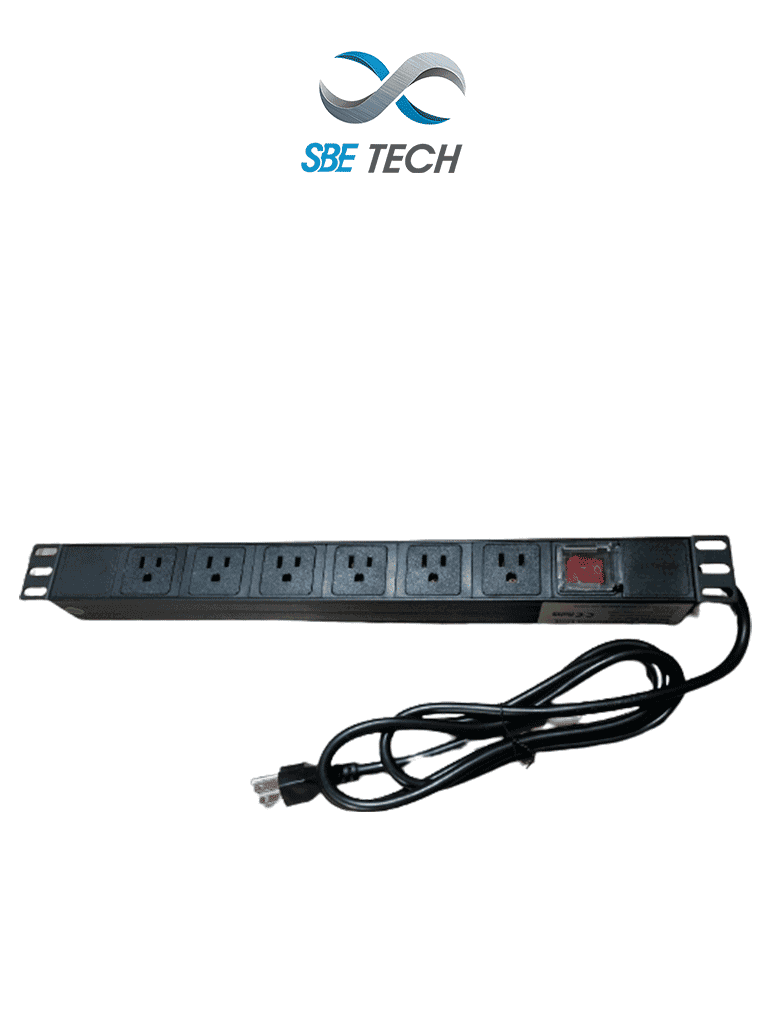SBE TECH SBE-TC006VSP - Barra de 6 contactos polarizados 5-51R, montaje horizontal 19" y 1U, con clavija de 1.8m y multicontactos - SBE TECH - Barras Multiconectores - SBT2330001