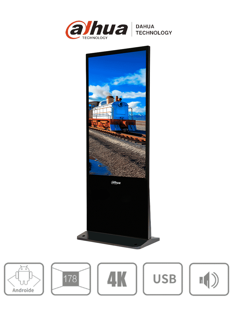 DAHUA LDV55-SAI400K - Pantalla de Publicidad Digital 55" 4K (Totem), montaje en piso. Brillo de 320 nits, diseño industrial con carcasa metálica y cristal templado de 3 mm. Ideal para entornos exigentes. - DAHUA - Pantallas / Totem - DHT2080013