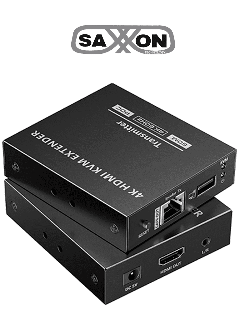 SAXXON LKV565KVM-P - Kit extensor HDMI de 2 Puertos/ Hasta 70 metros Con Cable CAT6/ 6A/ 7/ Resolucion 4K @ 60Hz/ PoC/ Transmisor IR/ Plug and play/ Soporta HDR/ Cero Latencia/ Solo se energiza el transmisor - SAXXON - Extensores 4k / HD - SXN0570014