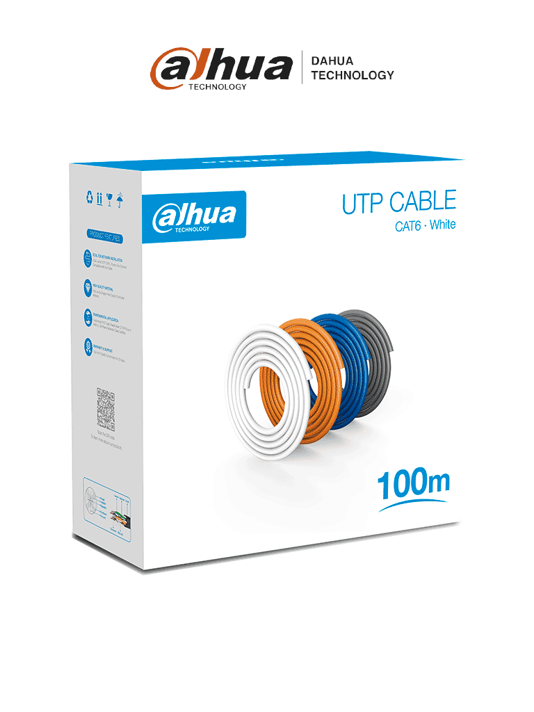 DAHUA PFM920I-6UN-C-100 - Bobina de 100 Mts de Cable UTP Cat6/ 100% Cobre/ Color Blanco/ Cubierta Retardante de Flama con Certificación CE CPR Eca/ Ideal para Video y Redes/ - DAHUA - Cable - DHT2640002