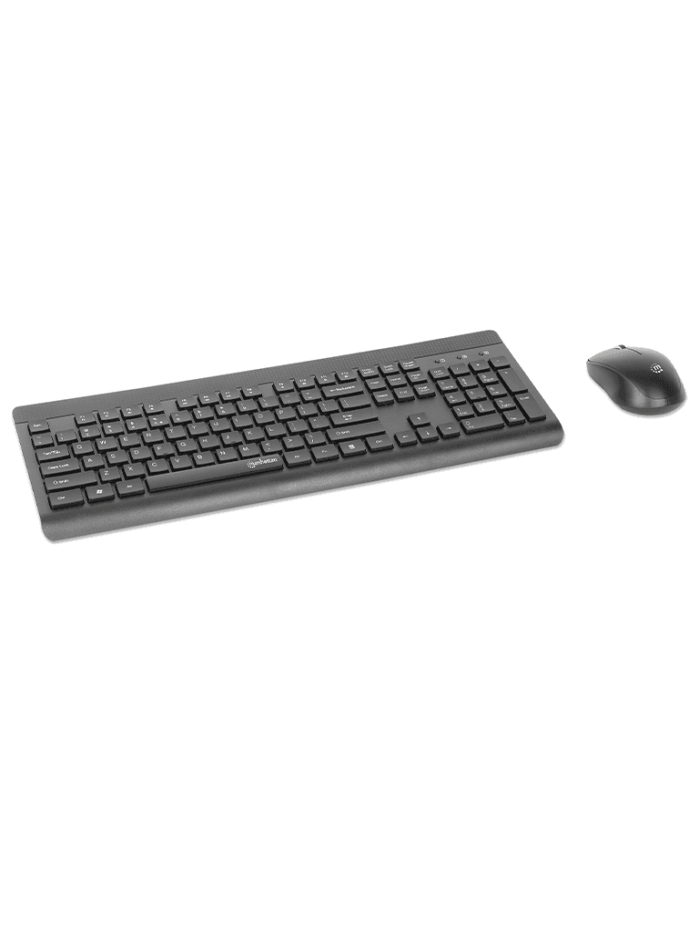 MANHATTAN - 180771 - Kit de teclado y mouse óptico inalámbricos / Un solo receptor USB-A Nano para ambos, teclado inalámbrico con 12 teclas multimedia/función, mouse óptico ambidiestro con tres botones y rueda de desplazamiento, 1200 ppp, negro - MANHATTAN - Teclados y Joystick - MAN0460023