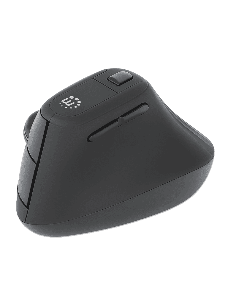 MANHATTAN - 190336 - Mouse USB inalámbrico ergonómico vertical / Nanorreceptor USB-A, seis botones con rueda de desplazamiento, 800/1200/1600 ppp, ángulo compatible con la muñeca, negro - MANHATTAN - Teclados y Joystick - MAN0460025