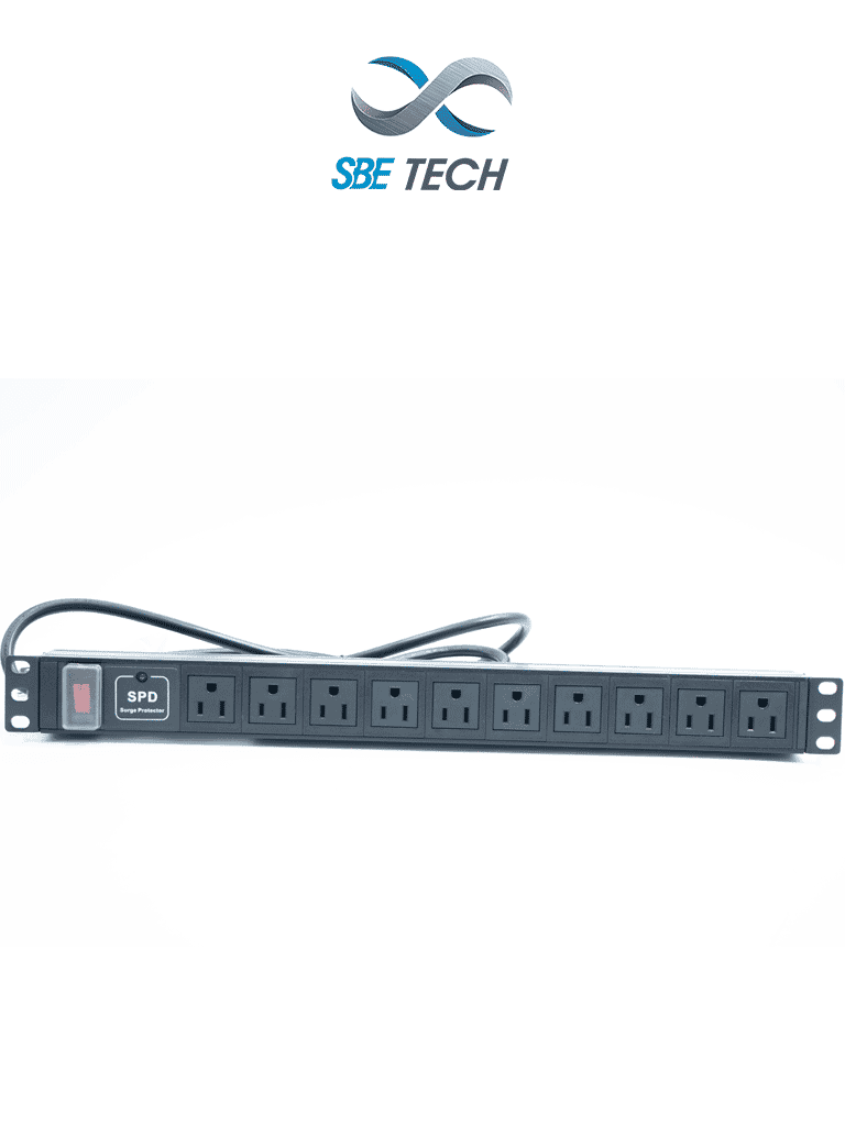 SBE TECH SBE-TC010SPV -  PDU horizontal con 10 contactos polarizados, supresor de picos y diseño para montaje en rack de 19" y 1U - SBE TECH - Barras Multiconectores - SBT2330002