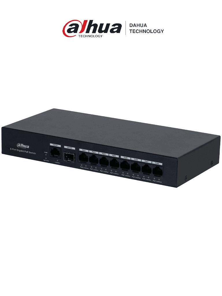 DAHUA DH-PFS3110-8GT-65 - Switch PoE inteligente con 8 puertos Gigabit, 60W de potencia total y switching de 20 Gbps. Ideal para alimentar y conectar dispositivos IP con protección contra descargas eléctricas. - DAHUA - Switches POE - DHT3720055