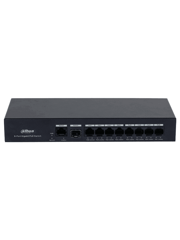 DAHUA DH-PFS3110-8GT-65 - Switch PoE inteligente con 8 puertos Gigabit, 60W de potencia total y switching de 20 Gbps. Ideal para alimentar y conectar dispositivos IP con protección contra descargas eléctricas. - vista 2