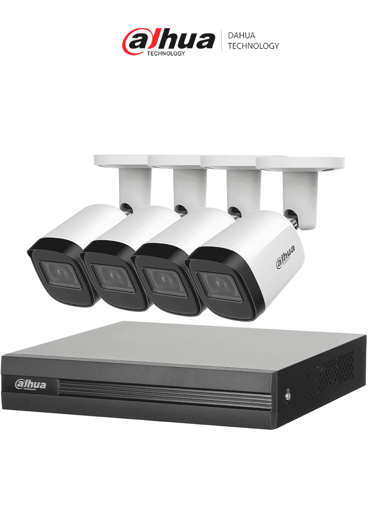 DAHUA KITXVR1B04H-I4B2A51-U - Kit de 4 Cámaras metálicas 5 MP Lente de 2.8mm y un DVR Cooper-I WizSense, 4 Canales + 1 IP o Hasta 5 Canales IP. Soporta Con IA, H.265+, SMD Plus y Búsqueda de Humanos y Vehículos. - DAHUA - Paquetes 4 Canales - DHT0250025