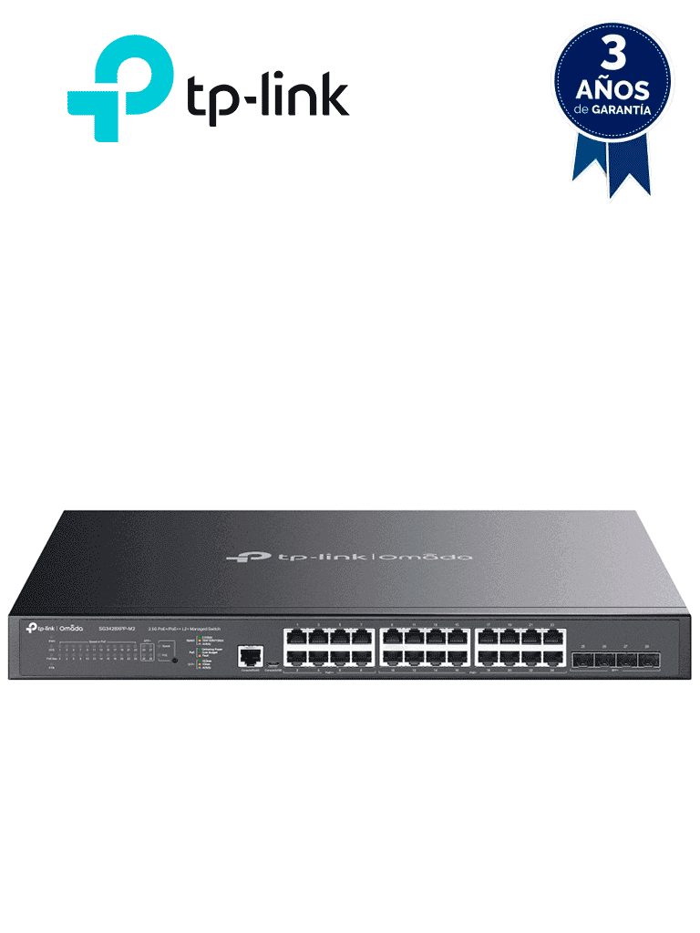 TP-LINK TL-SG3428XMP - Switch L2+ Omada PoE+ con 24 puertos PoE+ 10/100/1000 Mbps, 4 puertos SFP+ 10G y consola RJ45/microUSB, además gestión centralizada Omada/Stand-Alone, soporte Multicast IGMP, QoS y presupuesto PoE 384W, versión 3.0 - TP-LINK - Switches POE - TPL3720019