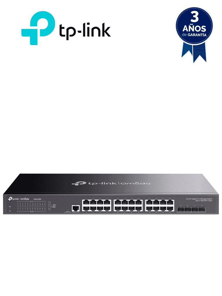 TP-LINK TL-SG3428X - Switch Omada SDN administrable con 24 puertos Gigabit y 4 puertos SFP+, incluye funciones sFlow, QinQ y QoS, compatible con administración centralizada OMADA. - TP-LINK - Switches - TPL3700028