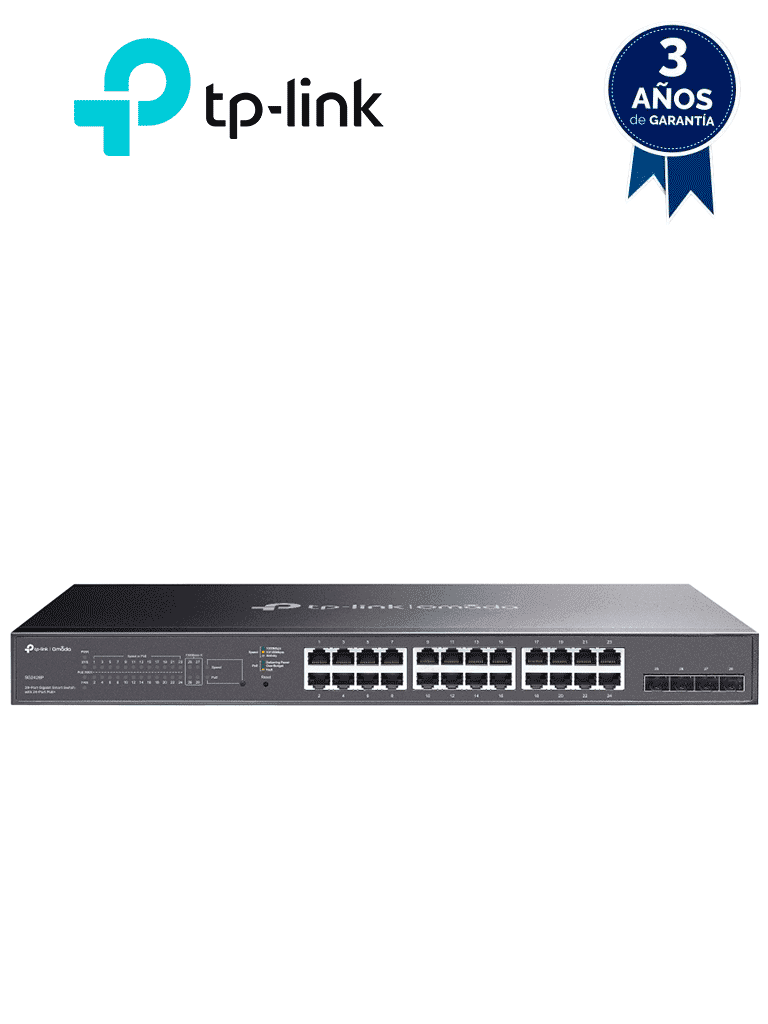 TP-LINK TL-SG2428P - Switch JetStream PoE administrable con 24 puertos 10/100/1000 Mbps y 4 puertos SFP. Incluye 24 puertos PoE con una capacidad total de 250W, y es compatible con administración centralizada OMADA SDN. - TP-LINK - Switches POE - TPL3720017