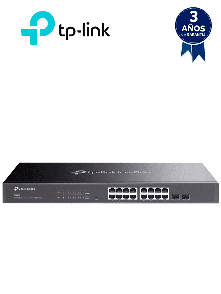 TP-LINK TL-SG2218 -  Switch Omada SDN Administrable con 16 puertos Gigabit y 2 puertos SFP, equipado con funciones avanzadas como sFlow, QinQ y QoS, y gestión centralizada a través de OMADA. - TP-LINK - Switches - TPL3700025