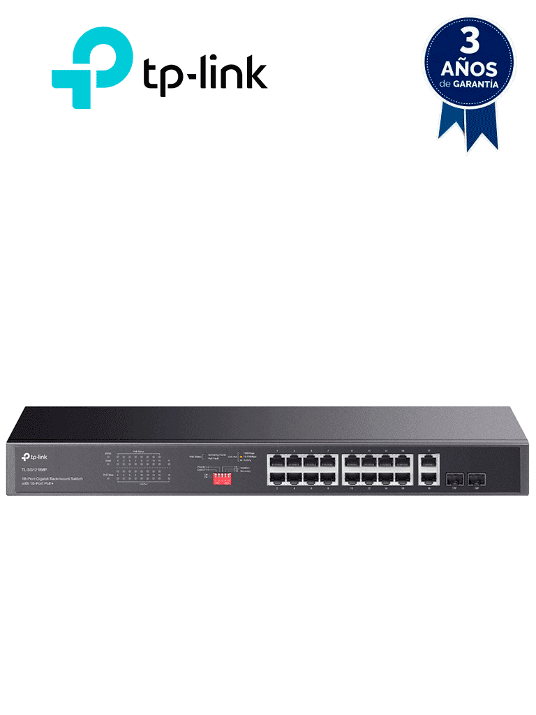 TP-LINK TL-SG1218MP - Switch no administrable de 16 puertos 10/100/1000Mbps y PoE af/at con 2 puertos SFP hasta 250W. - TP-LINK - Switches POE - TPL3720012