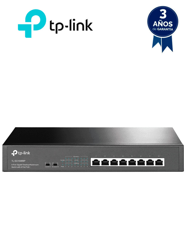 TP-LINK TL-SG1008MP - Switch Gigabit PoE+ no administrable de 8 puertos 10/100/1000 Mbps, para escritorio - TP-LINK - Switches POE - TPL3720003
