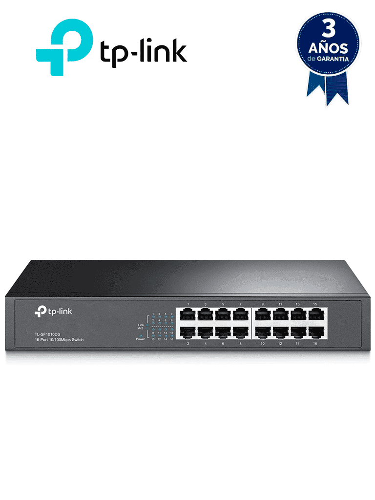 TP-LINK TL-SF1016DS - Switch no administrable con 16 puertos Fast Ethernet, diseñado para montaje en rack o en escritorio. - TP-LINK - Switches - TPL3700021