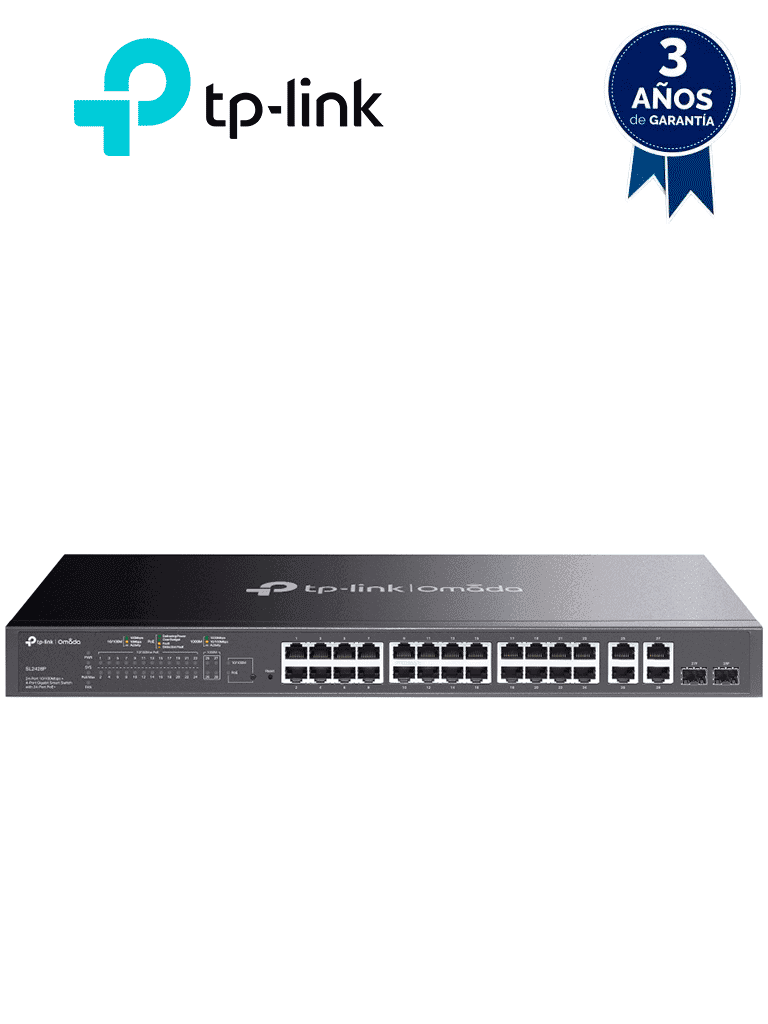 TP-LINK SL2428P - Switch PoE+ JetStream SDN administrable con 24 puertos 10/100 Mbps, 2 puertos 10/100/1000 Mbps (Uplink), 2 puertos SFP (combo 2 RJ45 10/100/1000 Mbps), capacidad de 250W y administración centralizada OMADA SDN. - TP-LINK - Switches POE - TPL3720023