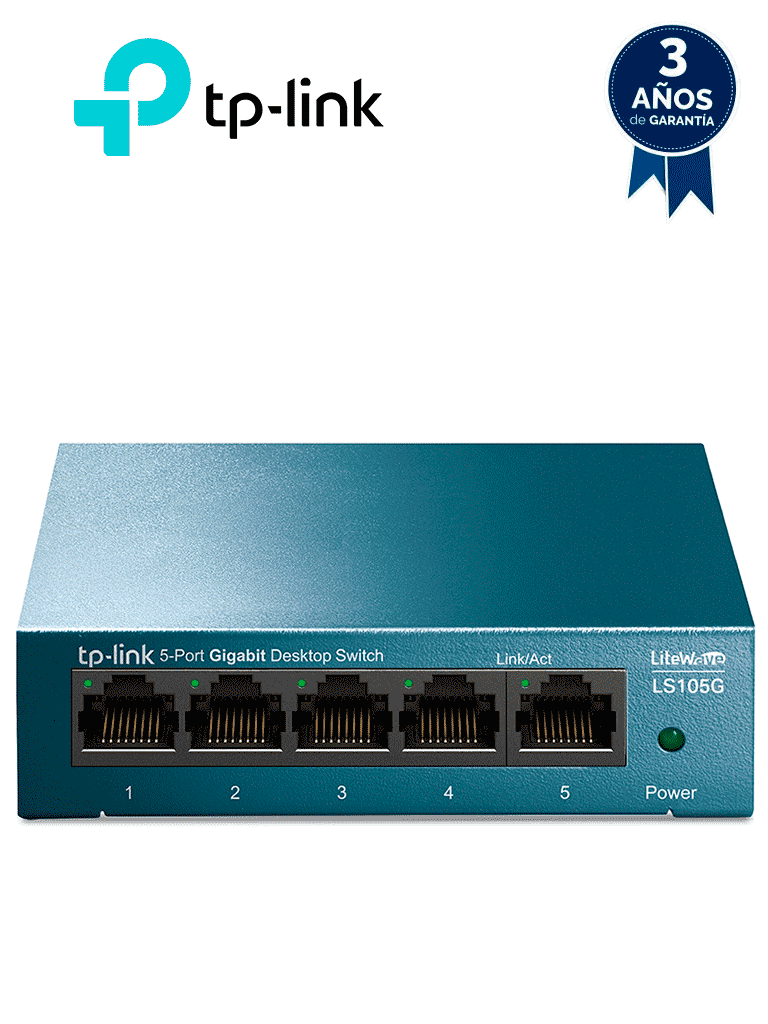 TP-LINK LS105G - Switch de escritorio Gigabit de 5 puertos 10/100/1000Mbps y carcasa metálica. - TP-LINK - Switches - TPL3700005