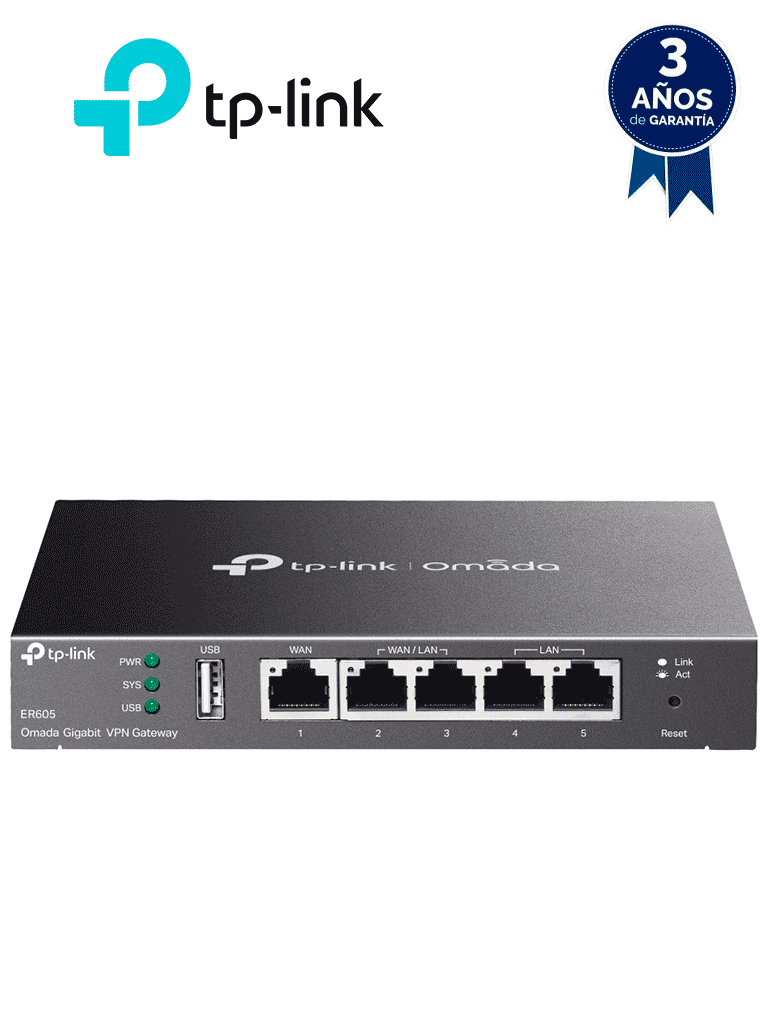 TP-LINK ER605 - Router Omada VPN SDN Multi-WAN Gigabit con 1 puerto WAN Gigabit, 2 LAN Gigabit y 2 configurables LAN/WAN, hasta 25,000 sesiones concurrentes, con gestión centralizada Omada o stand-alone y 1 puerto USB 2.0. - TP-LINK - Ruteadores / Firewalls / Balanceadores de carga - TPL3660020
