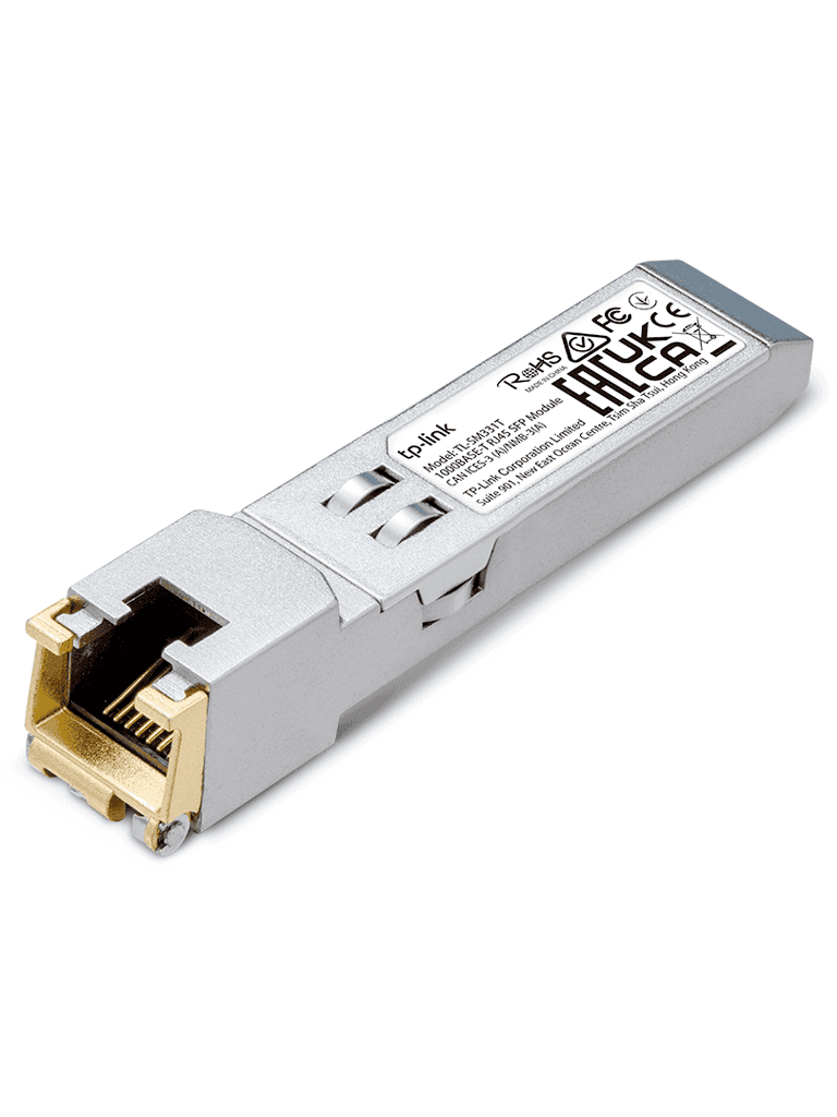 TP-LINK - TL-SM331T / Transceptor mini-GBIC SFP 1000BASE-T RJ45 /  Para cable UTP Cat 5e o superior con alcance de hasta 100 m / Rango de temperatura de funcionamiento desde 0° hasta 70° C - TP-LINK - Transceptores de Fibra - TPL4160008