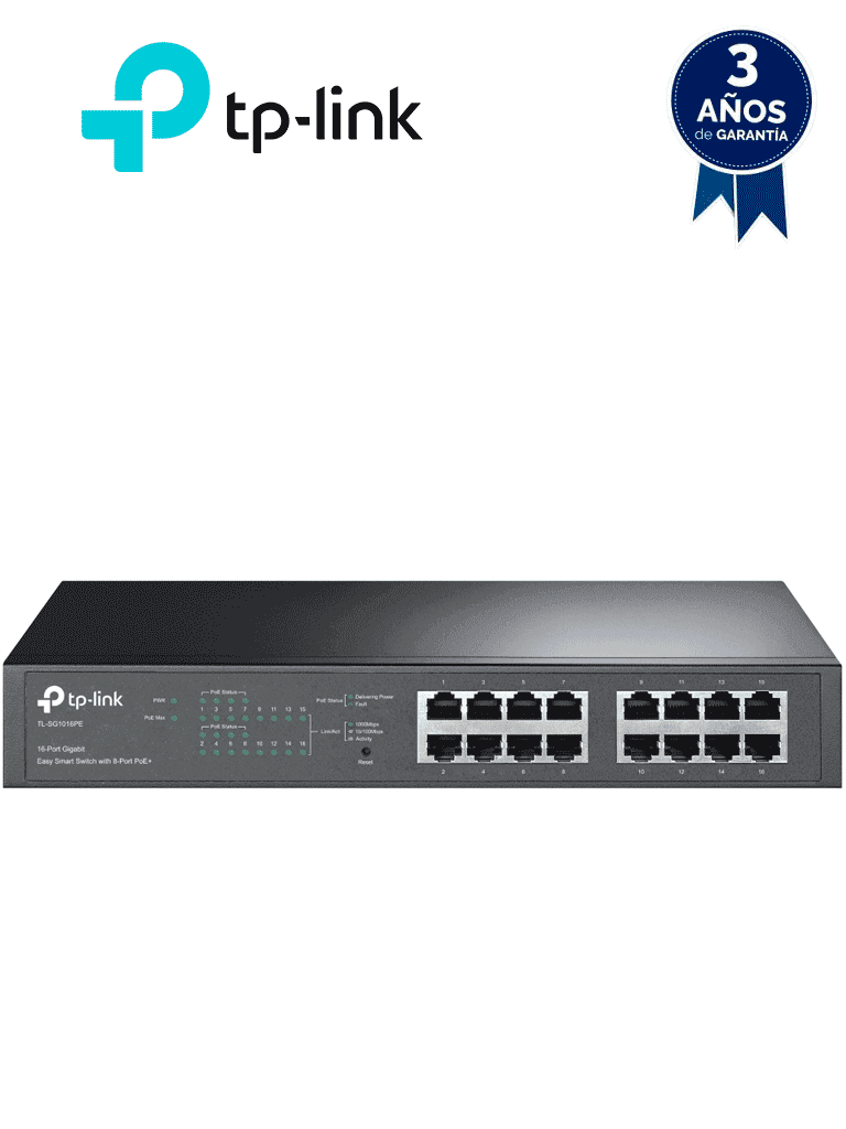 TP-LINK - TL-SG1016PE - Switch Easy Smart de 16 Puertos Gigabit con 8 Puertos PoE+ - TP-LINK - Switches POE - TPL3720035