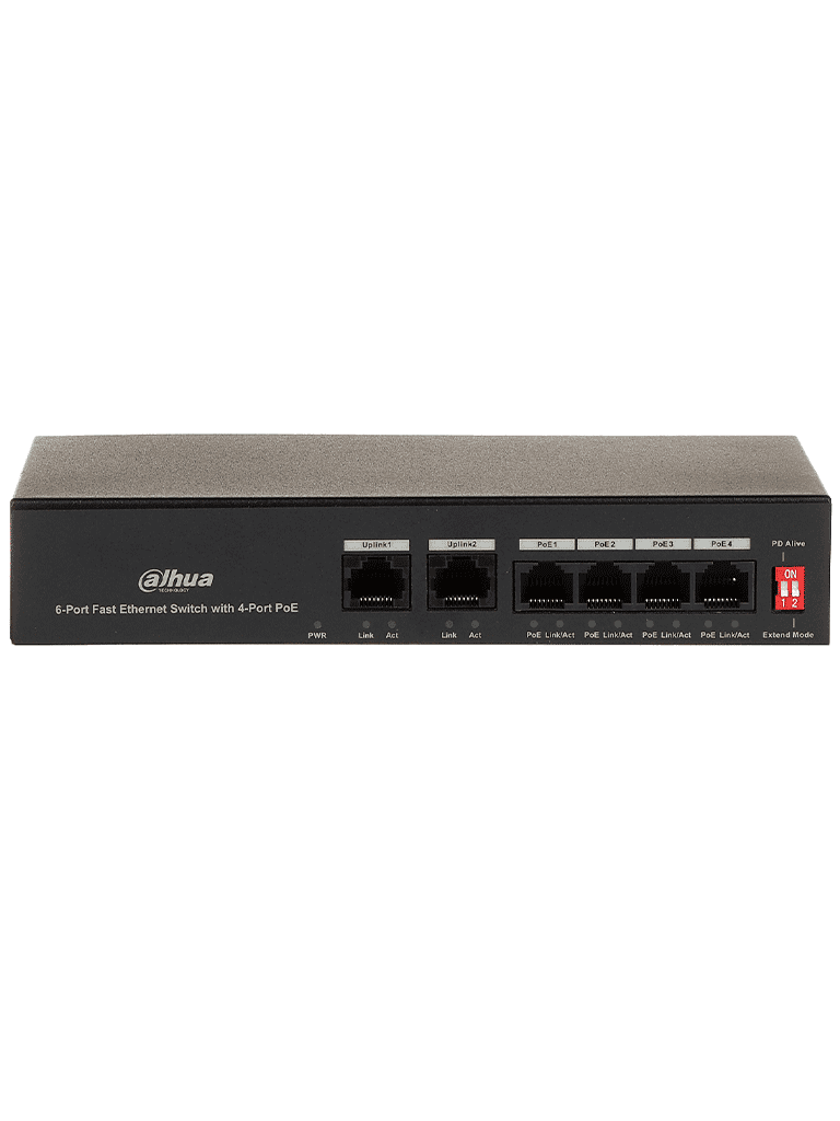 DAHUA PFS3006-4ET-36 - Switch PoE de 6 Puertos Fast Ethernet/4 Puertos PoE 10/100/ 2 Puertos uplink 10/100/ 36 Watts Totales/ Switching 1.2 Gbps/ Tasa de Reenvio de Paquetes .89 Mbps/ con Protección de Descargas - vista 2