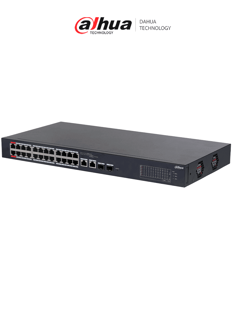 DAHUA CS4226-24ET-240 - Switch PoE de 26 Puertos/ 24 Puertos PoE 10/100/ 2 Uplink 10/100/1000 + 2 Puertos SFP/ 240 Watts Totales/ / Administrable en la Nube por DoLynk Care/ PoE Hasta 250 Metros/ Carcasa Metalica/ Switching 8.8 Gbps/ - DAHUA - Switches POE - DHT3720033