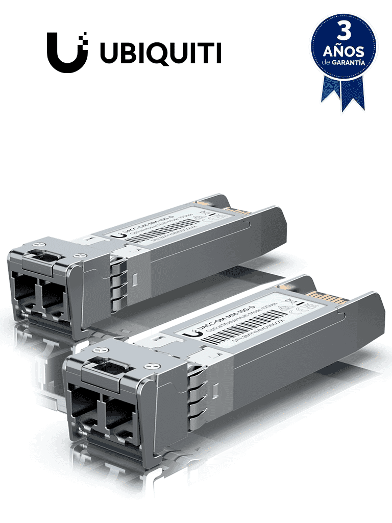 UBIQUITI UACC-OM-MM-10G-D-2 - Módulo UFiber SFP+ 10G con transceptor MiniGBIC multimodo de 10 Gbps, alcance de conexión de 300m, conectores LC. Paquete de 2 piezas. - UISP - Transceptores de Fibra - UBI1880004