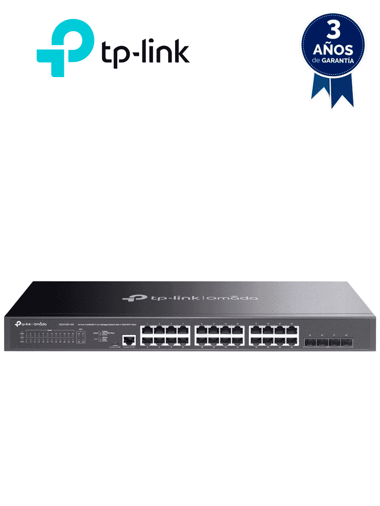 TP-LINK TL-SG3428X-M2 - Switch administable con funciones L2+ OMADA, con 24 puertos RJ45 de 2.5GbE , 4 puertos SFP+ 10G , Gestión en la nube con OMADA , DHCP Snooping, 802.1X, Autenticación Radius , ACL , QoS L2/L3/L4 y IGMP Snooping. - TP-LINK - Switches - TPL3700049