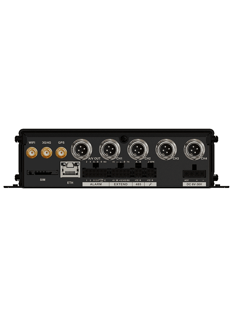 DAHUA DHI-MXVR1004-GFWI - DVR móvil de 4 canales analógicos + 1 IP, Resolución 1080p, Comunicación Ethernet, Wi-Fi y 3G/4G, Incorpora GPS, Principales analíticos: DSM y ADAS, Admite 2 tarjetas SD de hasta 256 (cada una), E&S Alarmas - vista 2