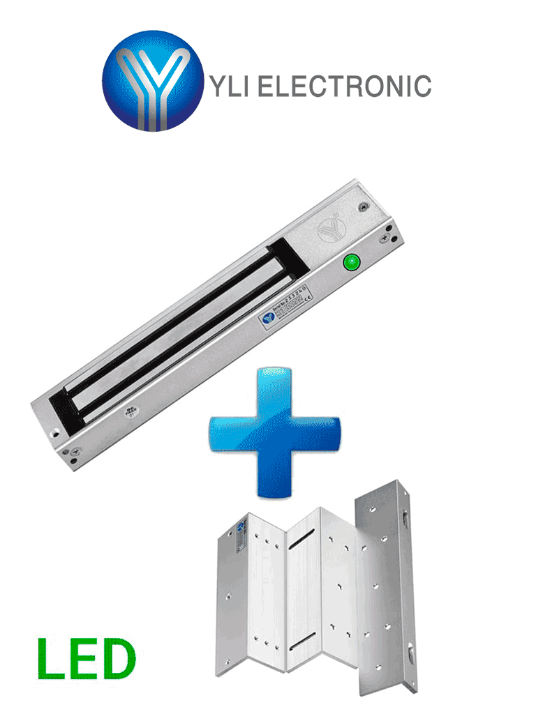 YLI YM280NLEDPAK - Paquete de Cerradura Magnética YM280N con Led y Soporte de Fijación tipo ZL / Fuerza de Sujeción 280kg (600LB) / Para puertas de madera, vidrio y metálicas - YLI ELECTRONIC - Magnética - YLI0850006
