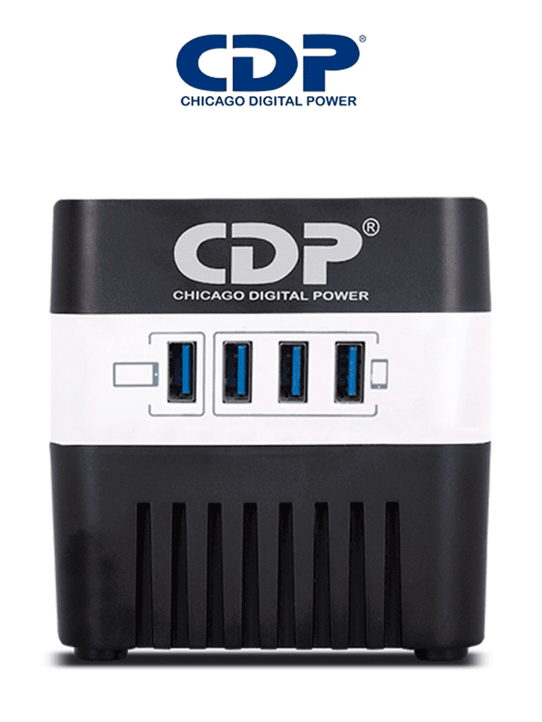 CDP RU-AVR604- Regulador de Voltaje / Supresión de Picos / 600VA / 300W / 4 Puertos USB para Carga de 2.1A Max / 4 Salidas Reguladas / Indicadores Led / Diseño Compacto - CHICAGO DIGITAL POWER  - Reguladores y UPS - CDP433017