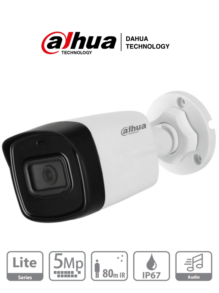 DAHUA HAC-HFW1500TL-A-28 - Camara Bullet de 5 Megapixeles/ Microfono Integrado/ Lente de 2.8mm/ IR de 80 Mts/ IP67/ Starlight/ CVI/CVBS/AHD/TVI/ - DAHUA - Bullet - DHT0290037