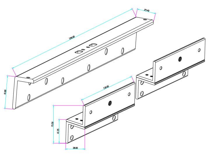 YLI YM180NDLEDPACK - Paquete de Cerradura Magnética doble con Led YM180NDLED y Soporte de Fijación Tipo ZL / Fuerza de Sujeción 180Kg / 350Lb por extremo / Voltaje dual / Puertas de madera, vidrio, metálica - vista 4