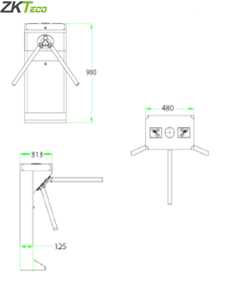 ZKTECO TS1000D - Torniquete Bidireccional / Acero SUS304  / 110V / 25 a 30 x Min / Carril 50 cm / Exterior Protegido / 1 millón de Ciclos / No cuenta con Lectores y Panel / Compatible Rostro, Palma, Huella, Tarjeta, QR - vista 3