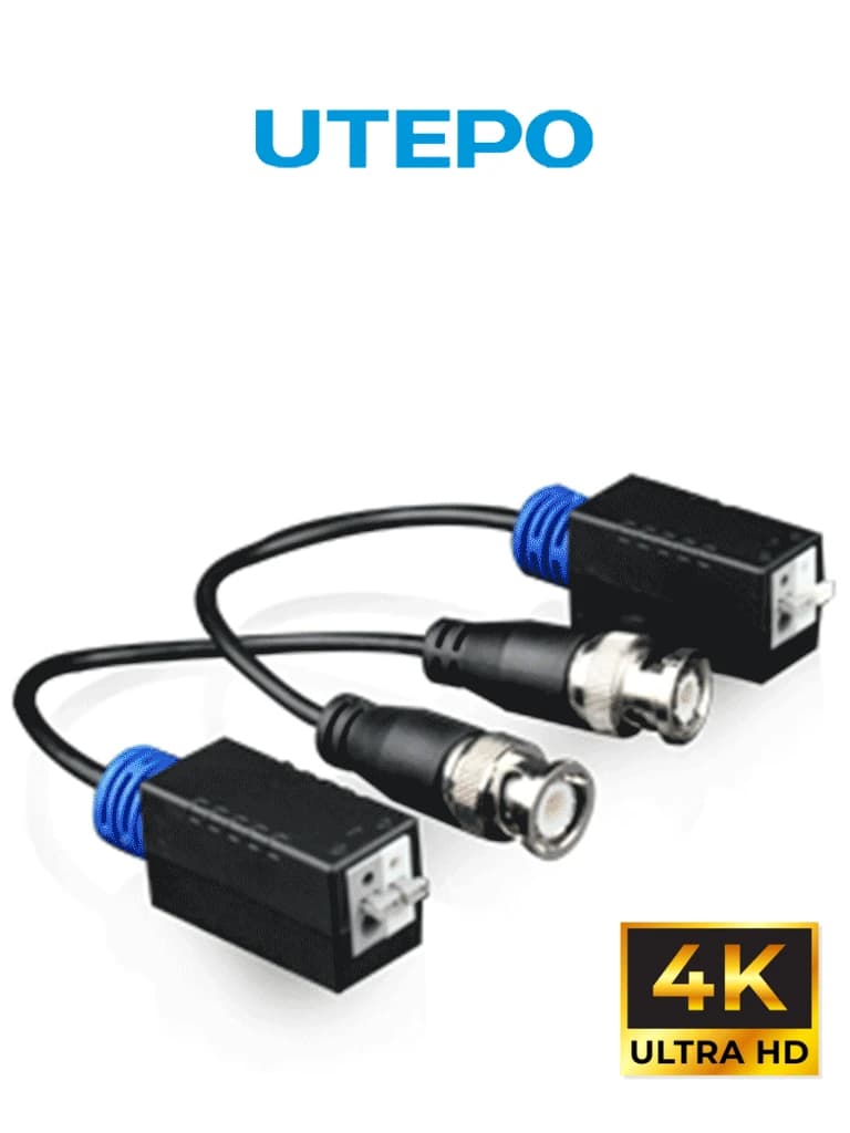 UTEPO UTP101PHD - Par de transceptores pasivos 4k (Video Baluns) 8MP con alcance de 4k hasta 160 metros en CVI, 4 megapíxeles hasta 200 metros, y 1080p hasta 250 metros. Incluyen 2 terminales Push para fácil conexión - UTEPO - Transceptores - TVT445032
