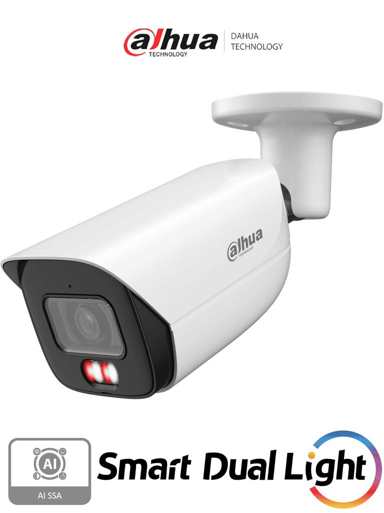 DAHUA DH-IPC-HFW3249E-S-IL - Cámara IP Bullet de 2 MP/ WizSense/Iluminador dual/ Lente de 2.8 mm/ 107° de Apertura/ Micrófono integrado/ IR de 50 m / SMD 4.0 / AI SSA / Quick Pick/ Ranura MicroSD/ WDR Real de 120 dB / PoE / IP67 / - DAHUA - Bullet - DHT0030198