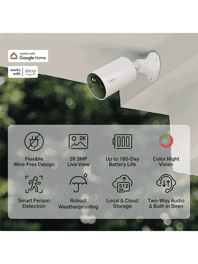 TP-LINK TAPO C410 Cámara de Seguridad Inteligente Exterior 3MP-2K, Soporta Micro SD 512 GB, Visión nocturna a color, Identifica personas, IP65. Soporta Tapo Care (Nube) Bateria con funcionamiento de 180 días.  ( Compatible Celda TPL0150028 / TAPO A201) - vista 2